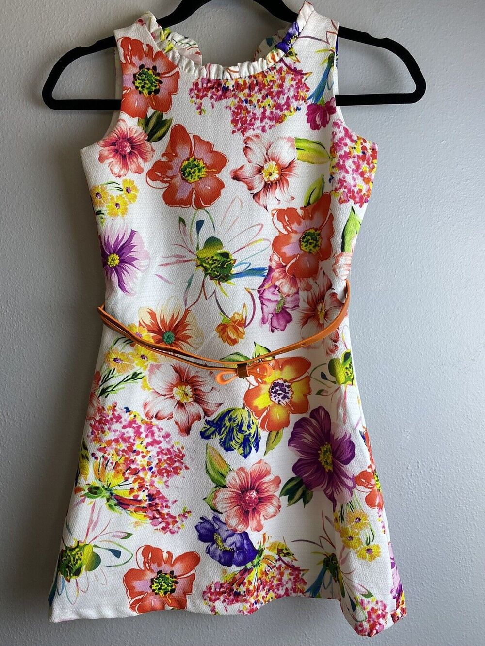 EUC Laundry By Shelli Segal Sz 7 Girls Floral Slvls Ruffle Neck Lined Dress
